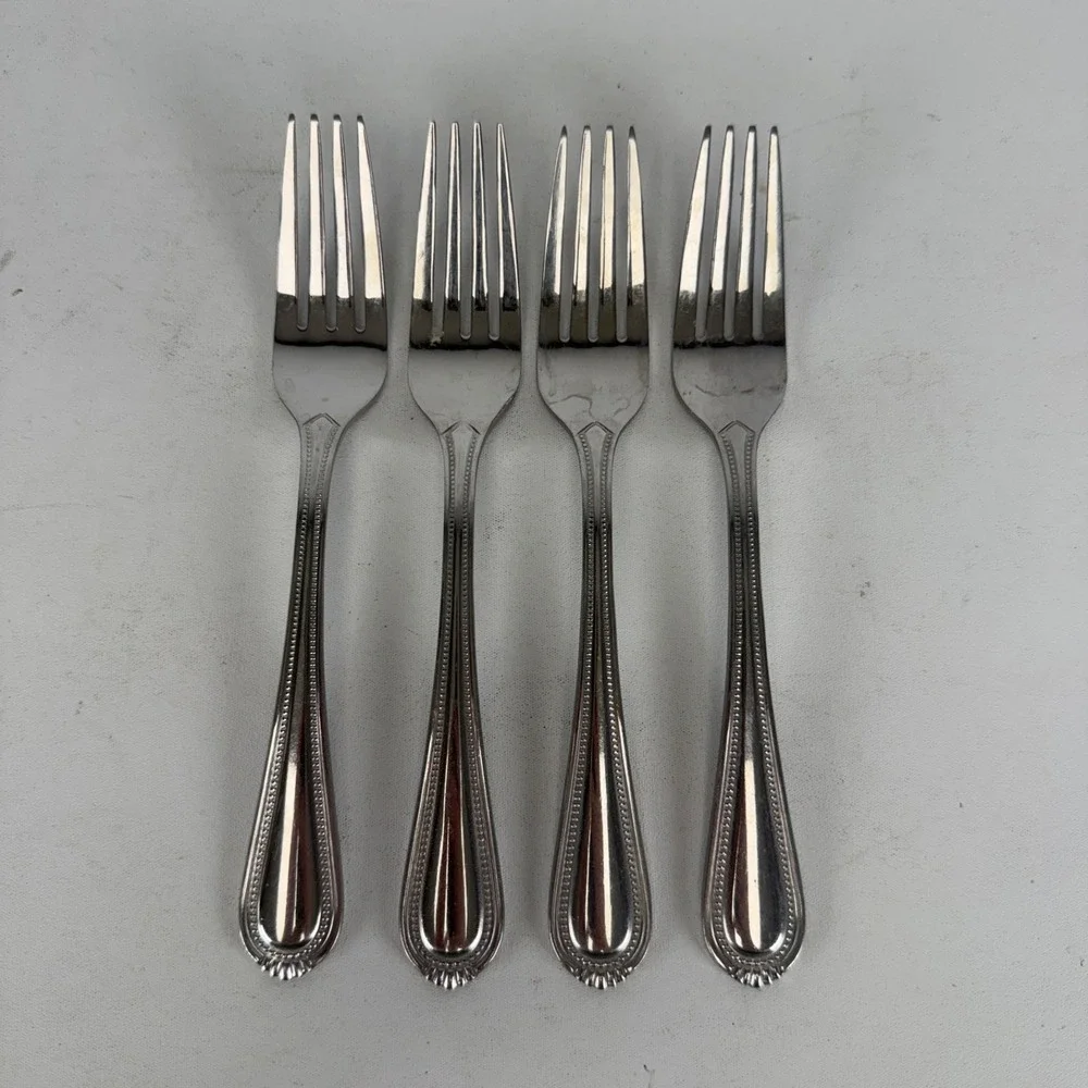 Oneida COUNTESS Stainless Dinner Fork Glossy Beaded Silverware Flatware Set 4